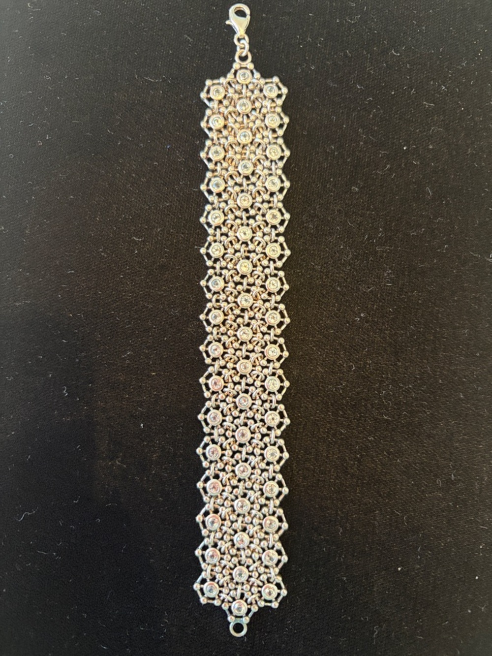 Fabulous mesh drape Silver tone pale aquamarine color Crystal Bracelet - Silver